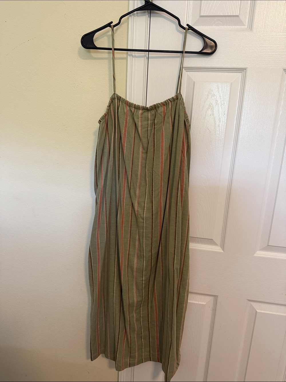 Target Olive Green Striped Midi Dress with Rust and Cream Accents